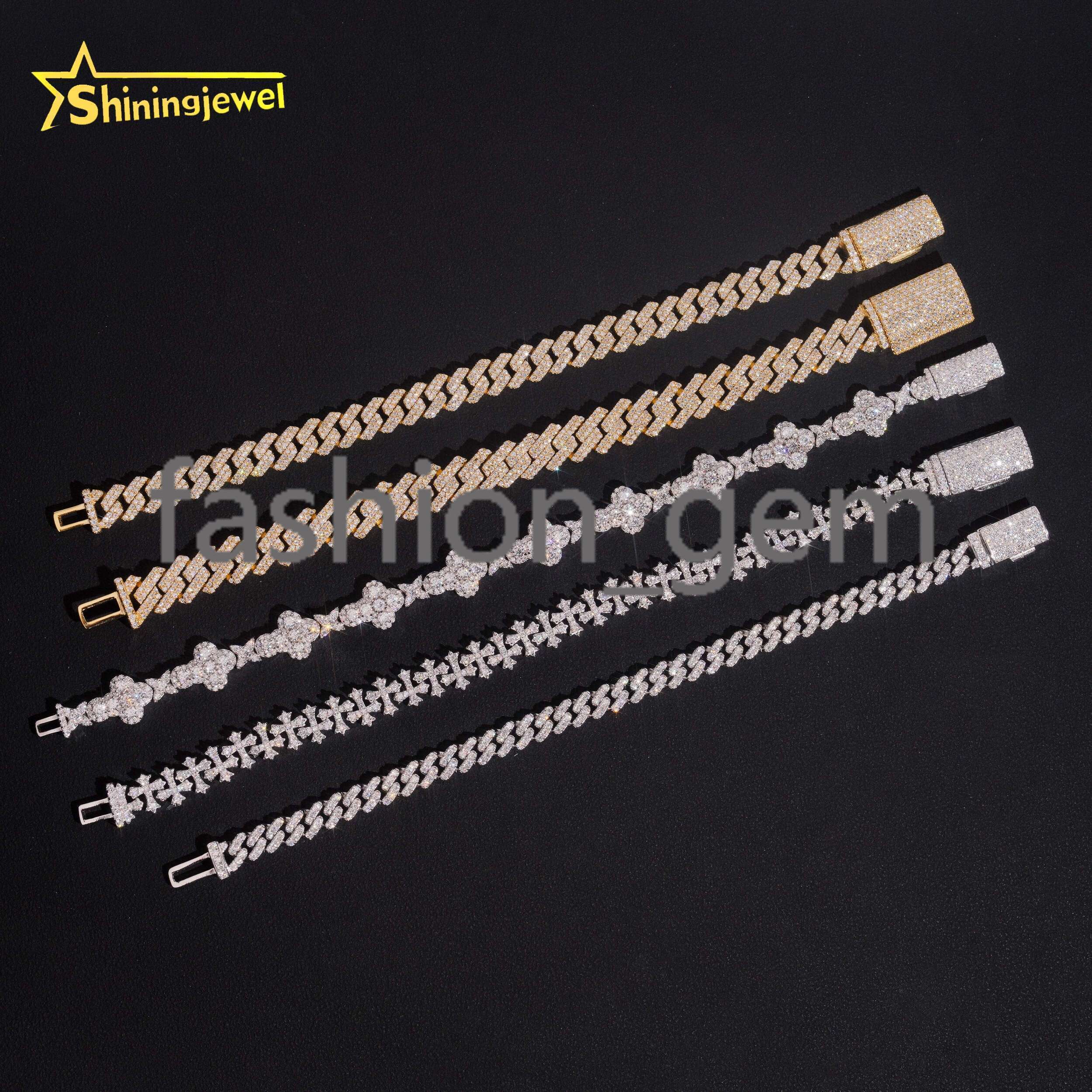 Hot Sale Iced Out Cuban Link Bracelet 925 Sterling Silver Gold Plated Pass Diamond Test VVS Moissanite Cuban Bracelet