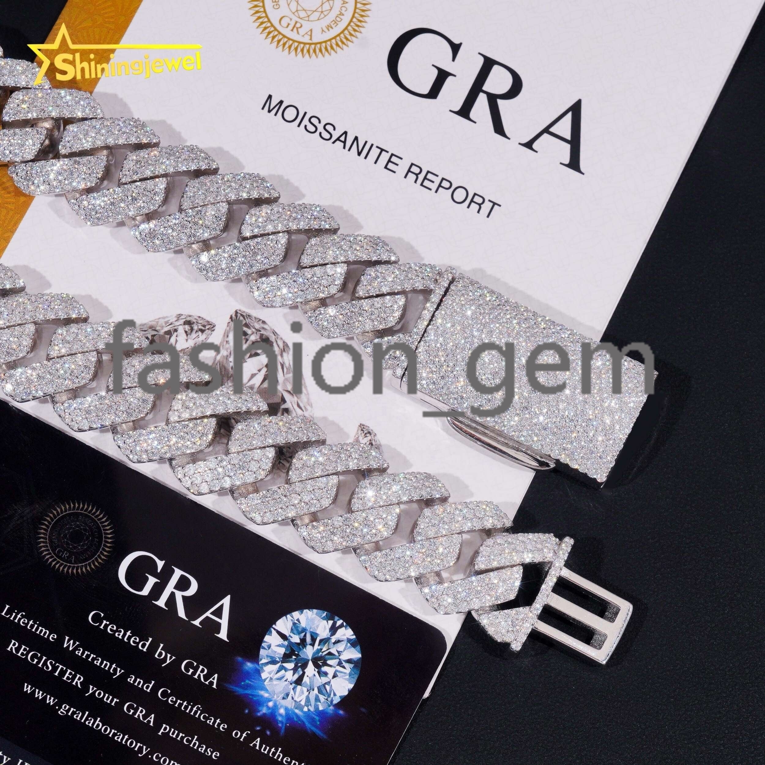 GRA Certificate Solid Hip Hop 20mm Iced Out Mens Miami 925 Silver Moissanite Cuban Link Chain
