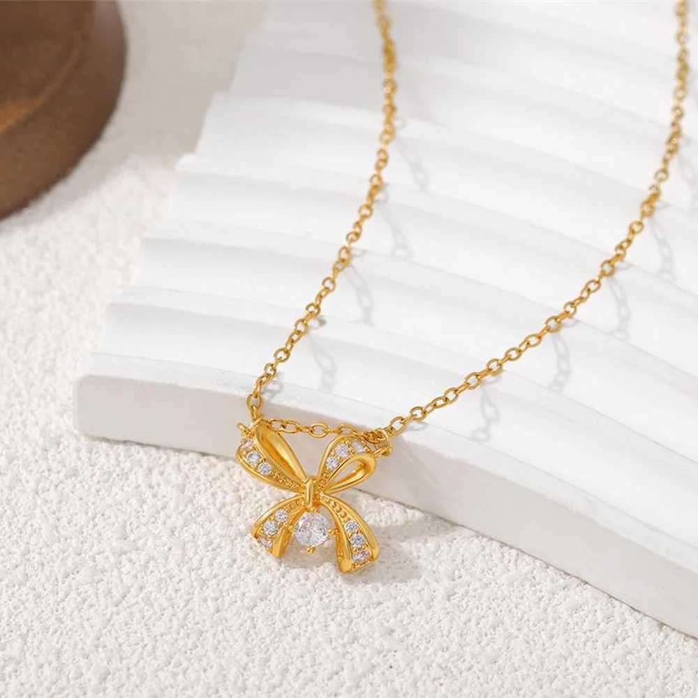 Delicate Butterfly Bowknot Pendant Necklace for Women 18K Gold Plated Waterproof CZ Zircon Bow Knot Choker Fashion Jewelry 2025 W250618