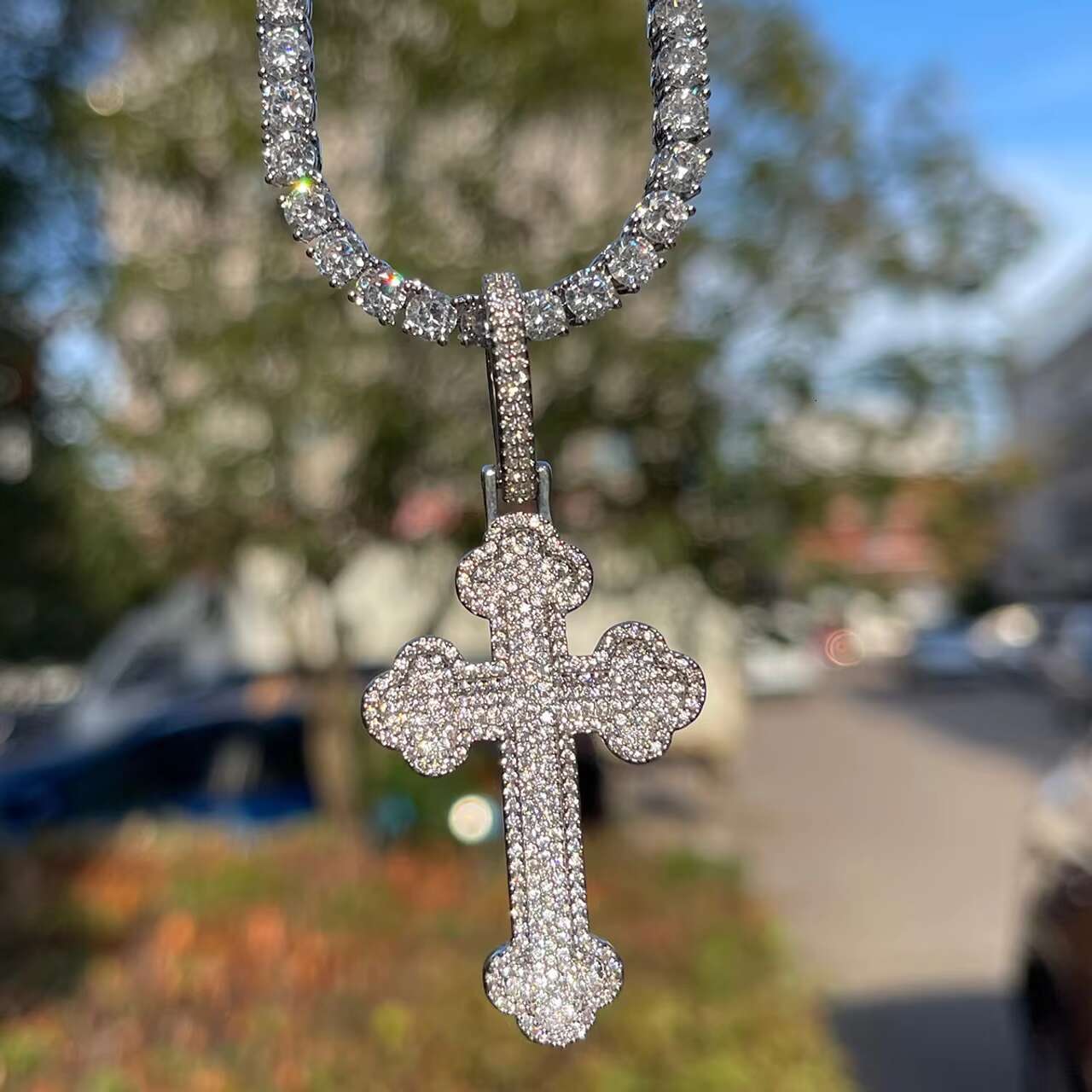 Mens Fully Iced Blinged Out Hip Hop VVS Diamond Cross Pendant Christian Spiritual Moissanite Jewelry Pendants Charms