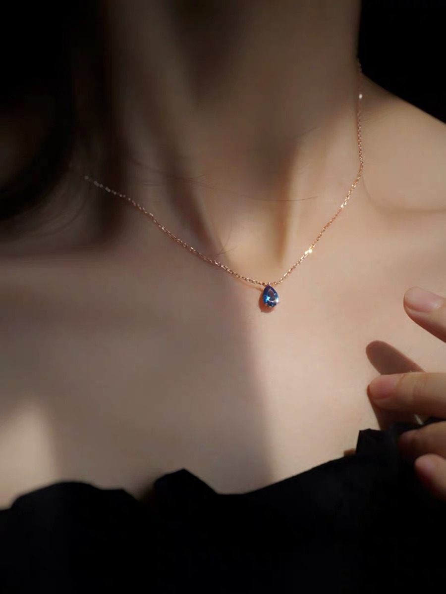 Choucong Ins Top Sell Water Drop Pendant Simple Fashion Jewelry Real 100% 925 Sterling Silver Pear Cut Blue Sapphire CZ Diamond Gemstones Clavicle Nec