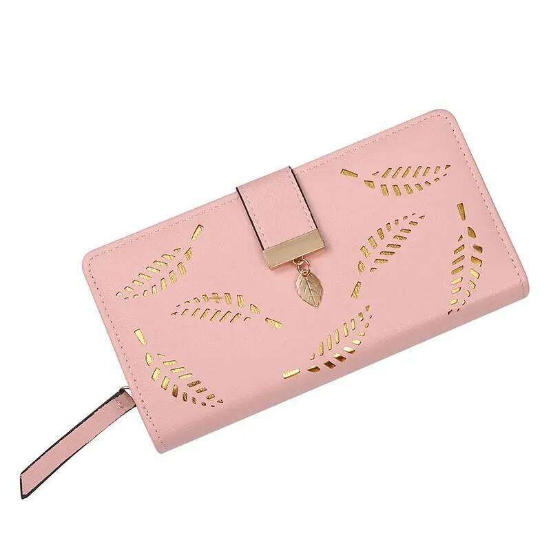 2024 New Women's Wallet Hollow Leaf Design Korean Style Bifold Zipper Long Card Holder Handbag Fresh Fashion Ladies Purse