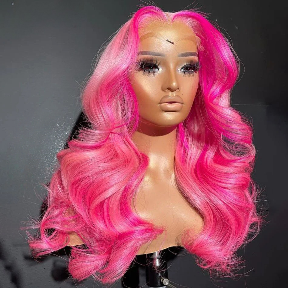 30 36 Inch 13x4 Pink Lace Front Wig Human Hair Body Wave Hd Lace Frontal Wigs for Women Light Pink Colored Wigs Pre Plucked Synthetic