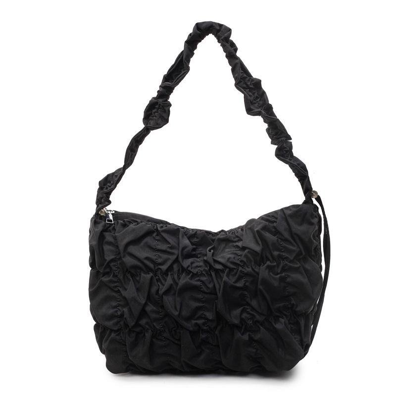 Free Shipping For Designers Korean Pleated Wave Edge Cloud Bag For Luxury Bag Women 2025 New Drawstring Shoulder Bag Large Capacity Nylon Fabric Cross