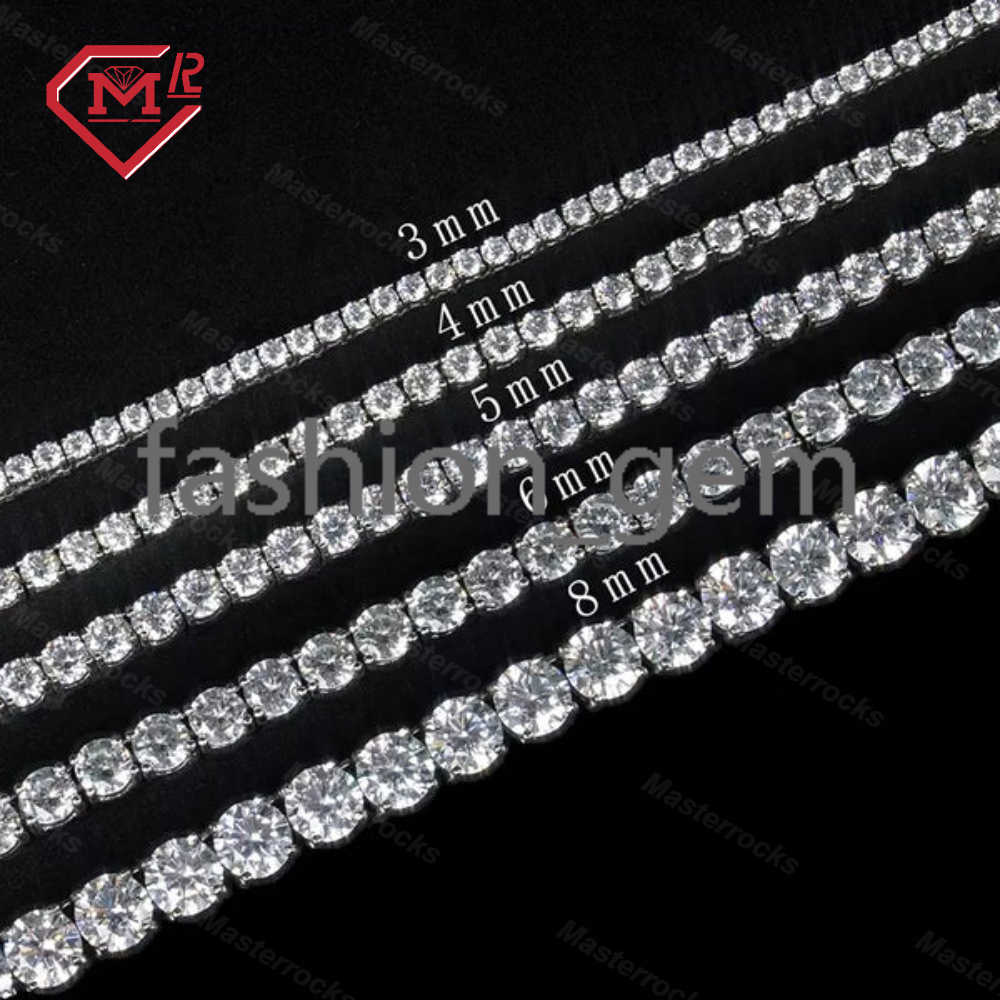 Factory Sale Iced Out 925 Sterling Silver Tennis Chain Bracelet Necklace 3mm 4mm 5mm 6mm 8mm Moissanite Diamond Tennis Chain