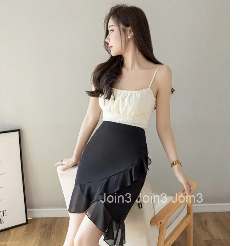 Mini Chiffon Wrap Short Woman Skirt Tight Patchwork Skirts for Women Black Cute Ruffle Kawaii Y2k Vintage Premium Aesthetic V