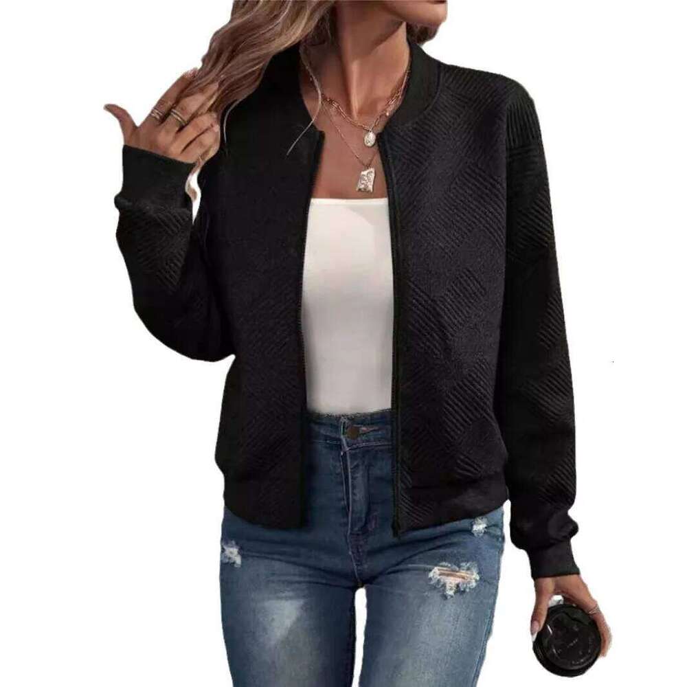 Jacket, for women, with zipper, solid color, fashionable, European and American style, 2024