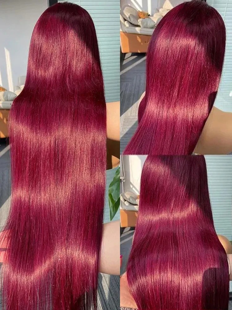 99j Burgundy Hd Human Hair Lace Frontal Wig 13x4 Brazilian Bone Straight Red Colored Lace Front Human Hair Wigs 30 40 Inch Synthetic For Women