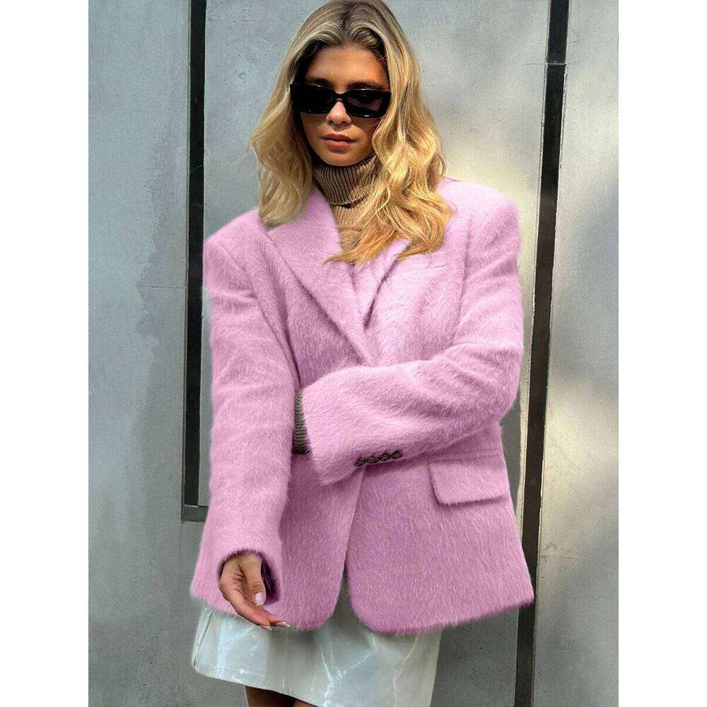 Bornladies Winter New Women's Collar Plush Jacket Elegant Loose Chic Coat Thicken Fashion Office Ladies Warm Button Outerwear