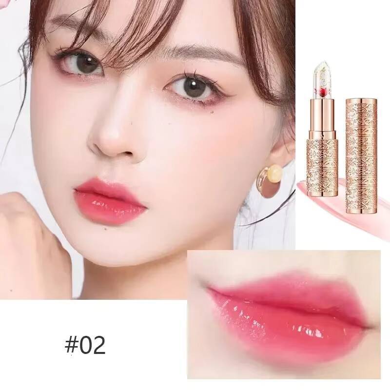Temperature Color Changing Women Flower Lipstick Transparent Waterproof Moisturizing Crystal Jelly Pearlescent Lip Balm Cosmetic happy