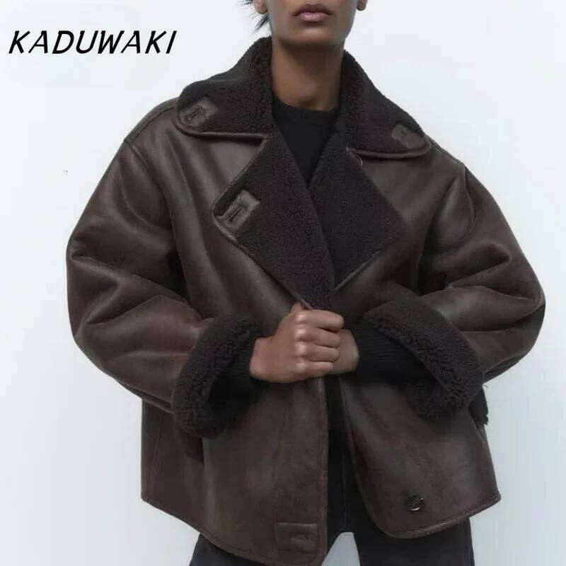 KADUWAKI American Retro Lapel Long-sleeved Jacket ZR Home Winter Street Style Loose Double-sided Padded Thickened Coat