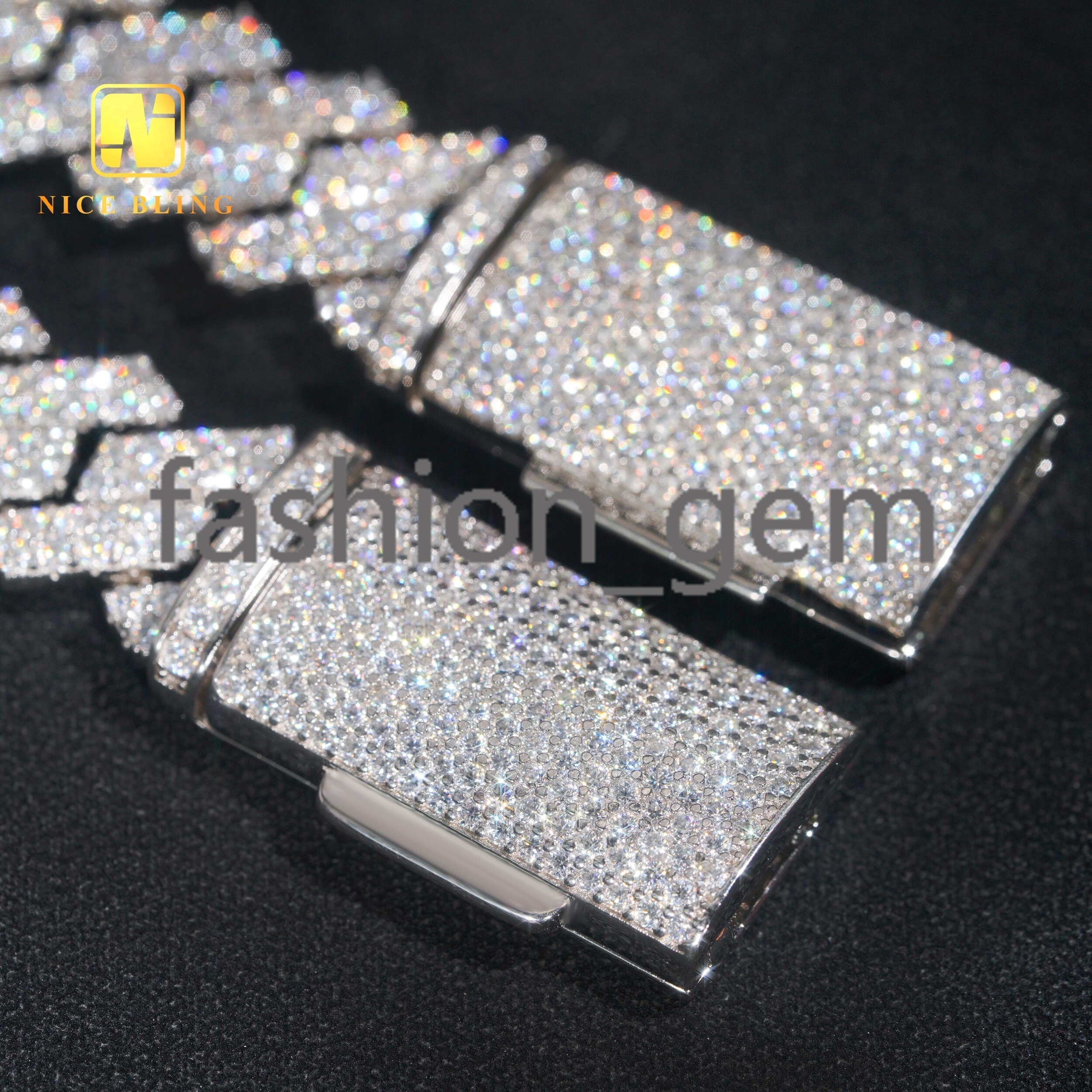 Icy Cuban Link Necklace Rhodium Plated 925 Silver Moissanite Cuban Chains Hip Hop 13mm 15mm Cuban Chain Bracelet for Men Women