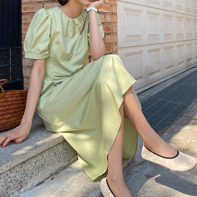 D1998 Personality Spring and Summer New French Tea Dress High-end Long Dress Gentle Style Careful Hollow Puff Sleeve Dress