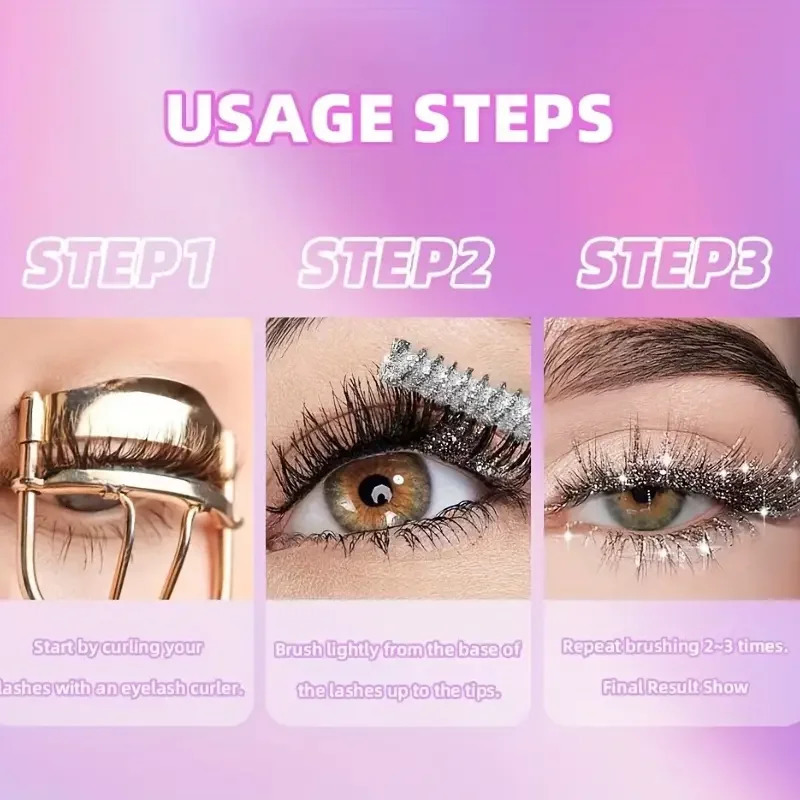 Waterproof Diamond Shine Volume Curl Mascara - Glitter Snow Effect Smudge-proof Eye Makeup for All Skin Types Womens Cosmetics 250618