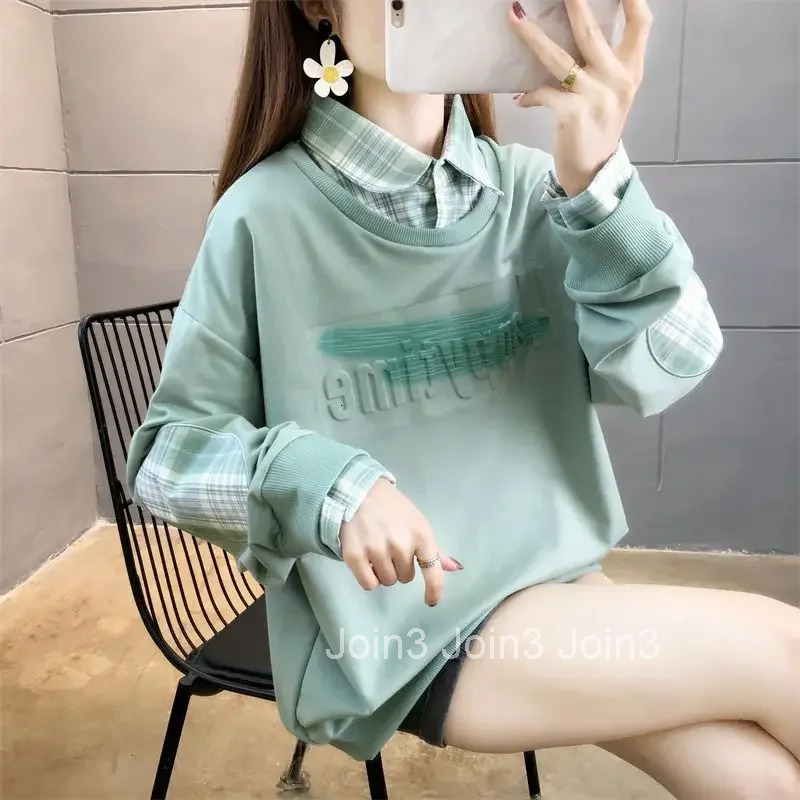 Basic With Orint On Cotton Sweatshirt for Women Long Sleeve Woman Tops Dropshiping Xxl M Korean Clothing 2025 Trend E Pullover