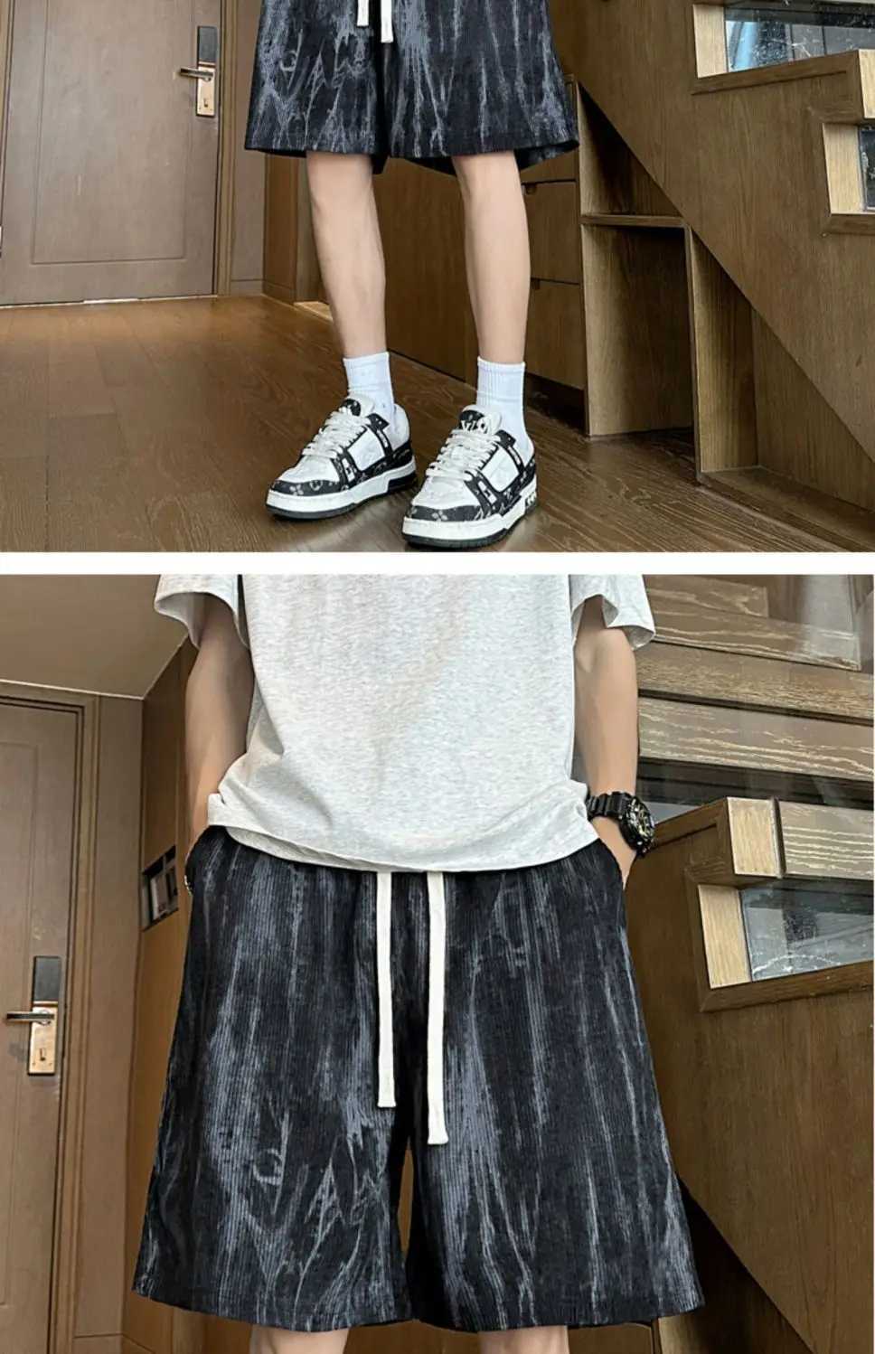 Casual Tie-dye Shorts Mens Trendy Brand Ice Silk Loose Personality Beach Sports Loose Five-point Pants XJ250618