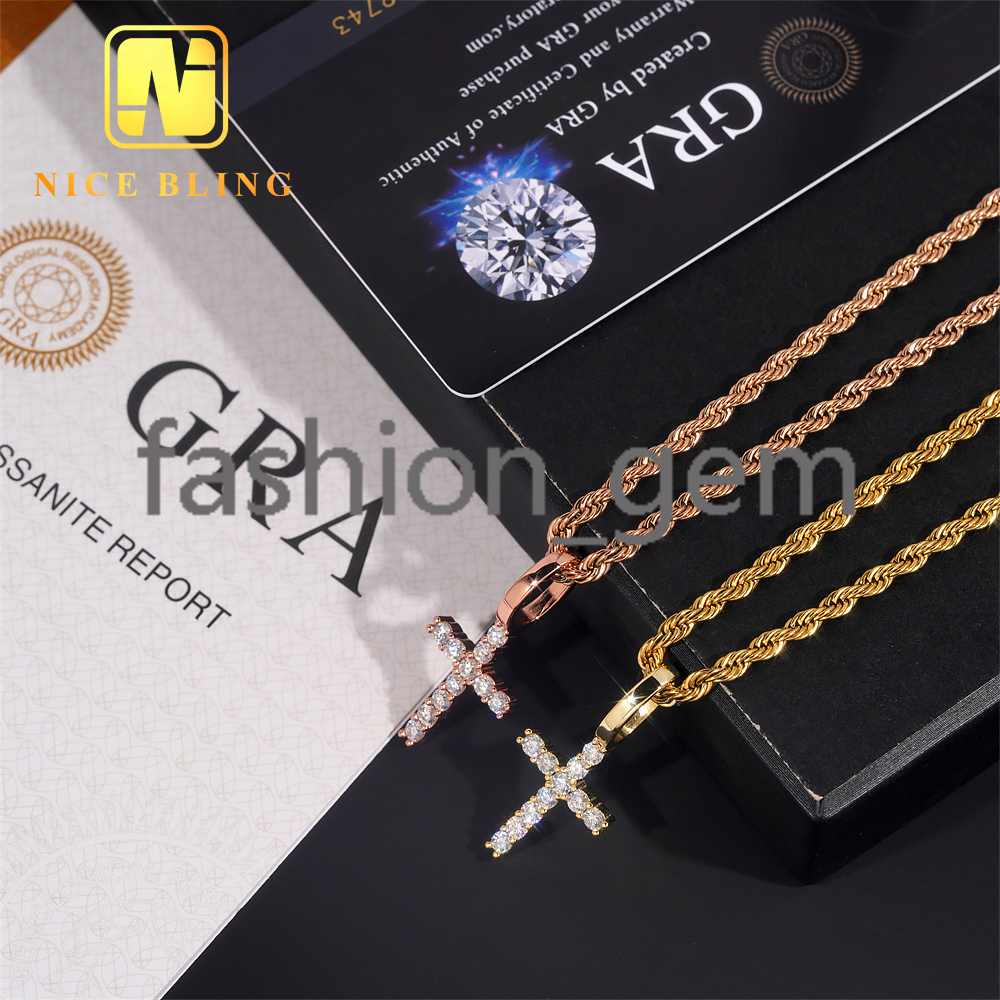 Classic Tiny Hip Hop Jewelry Round Cut Moissanite Iced Out Pendant 925 Silver VVS Moissanite Cross Rapper Pendant for Men