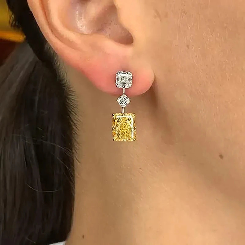 Huitan Yellow Cubic Zircon Dangle Earrings for Women Temperament Elegant Ear Accessories Daily Wear Party Aesthetic Lady Jewelry 250617