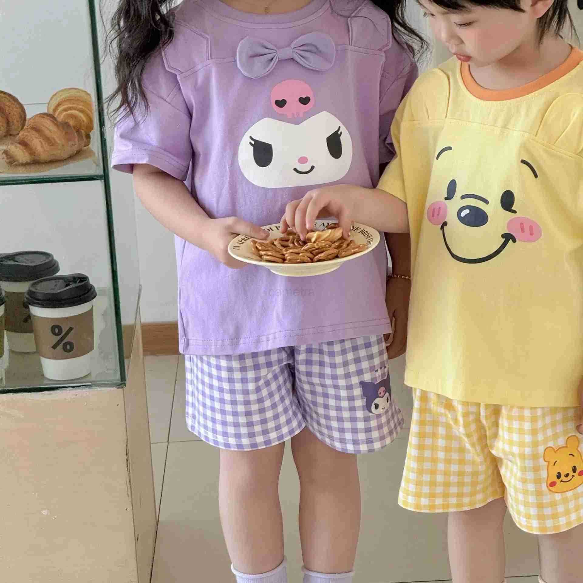 Sanrio Kawaii Kuromi My Melody Childrens Pure Cotton Shorts Home Clothing Set Summer Anime Sanrio Girly Heart Cute Childrens Pajamas XJ250618XJ250618