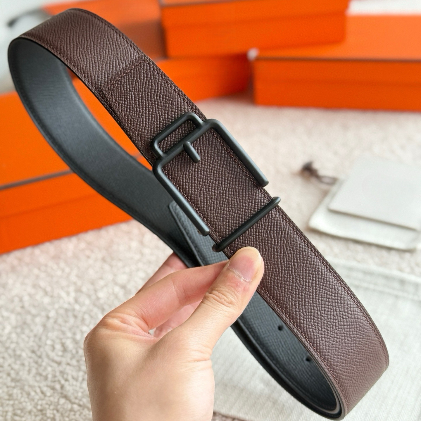 Luxury Designer Belt Men Dark Brown Belt Men Genuine leather belt width 3.8cm smooth buckle Reversible cowhide Belt High Quality 10A mens belt with box