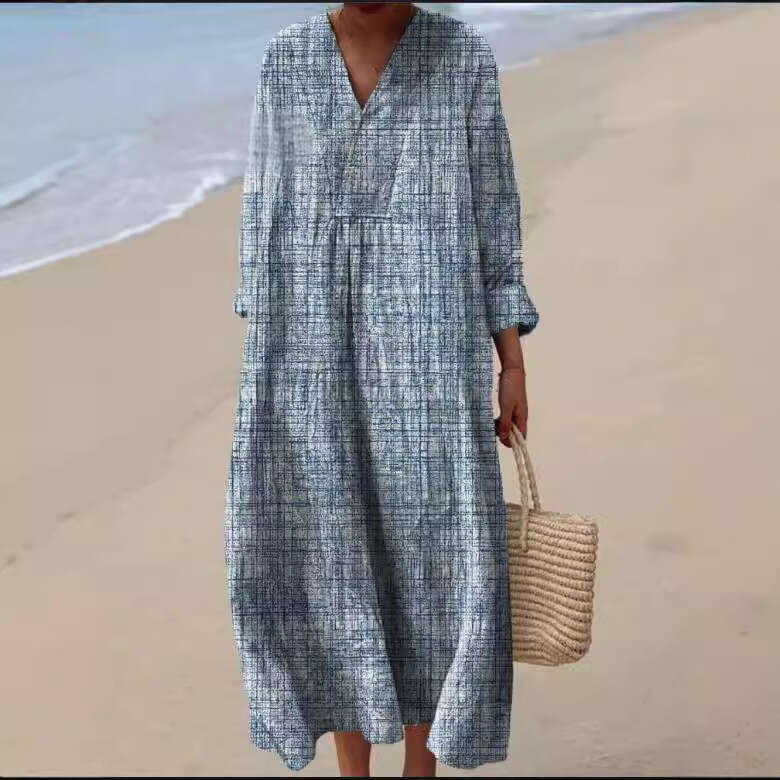 New Autumn Plus Size V-Neck Creative Casual Loose Long Sleeve Dress B5