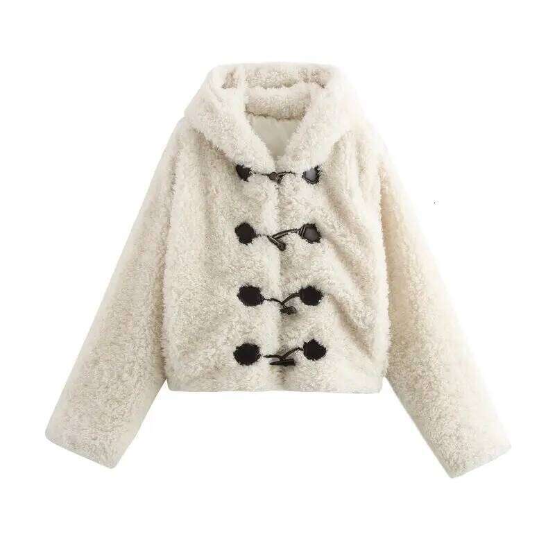 Fall Winter New Arrival Women's ort Coat Jaet Fur Effect Knot Button Design Outerwear Casual Comfortable Loose Fit