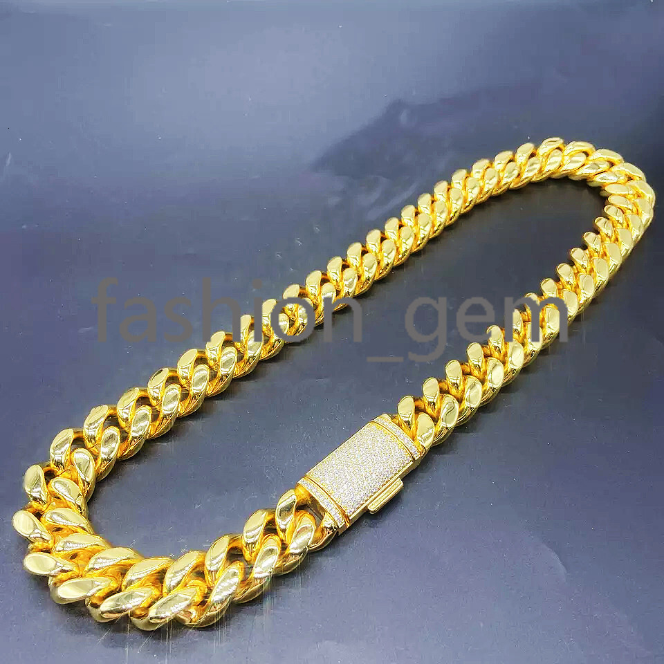 8mm 10mm 12mm 14mm Iced Out Diamond Moissanite Clasp Miami Cuban Necklace 18k Gold 925 silver 925 silver Gold Cuban Chain Necklace