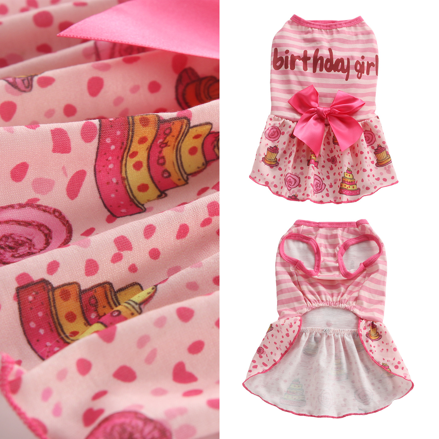 Happy Birthday Day Dog Birthday Dresses Pink Polka Dot Stripe Skirts for Small Dogs Clothes Holiday Pet Outfits with Bowtie Party Puppy Cats Apparel X