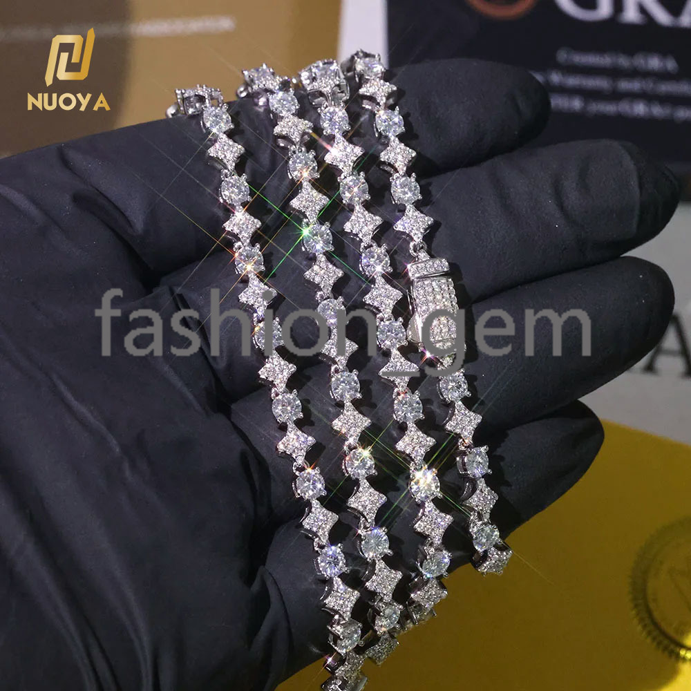 6mm Star Shape Shiny VVS Moissanite Necklace Custom Womens Fine Jewelry 925 Sterling Silver Tennis Chain