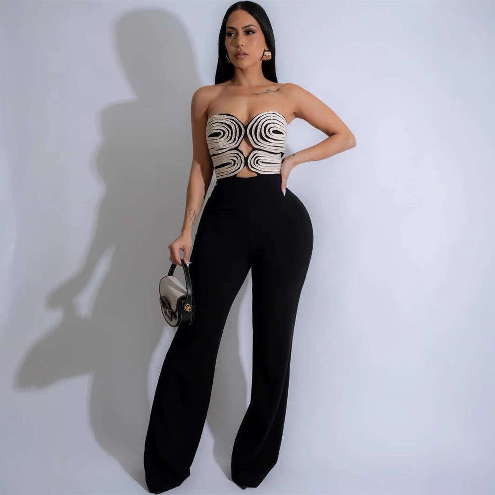 New Elegant Fashion Slim Fit Tube Top Backless Sexy Long Pants Jumpsuit Women's Clothing B5