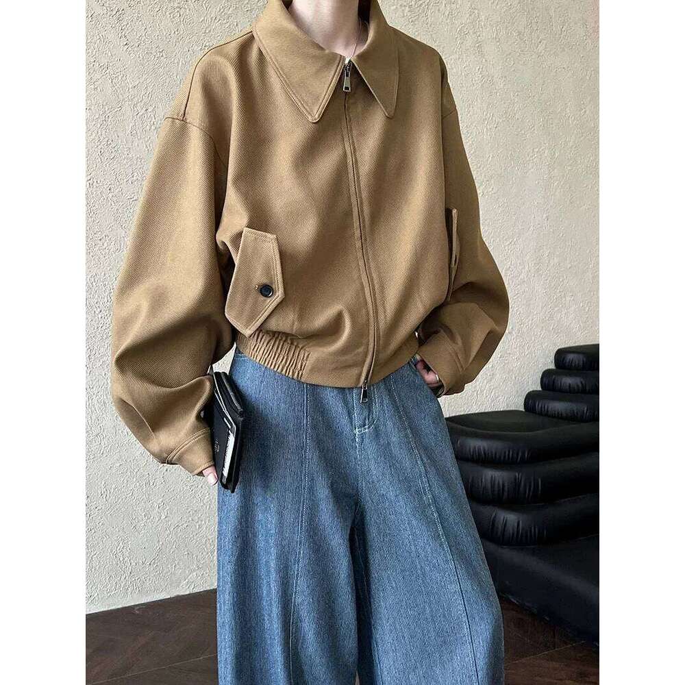 2024 High Quality 2025 Spring Women Fashion Vintage Turn Down Collar Bomber Jacket Coat Female Casual Solid Zip Outerwear Coats