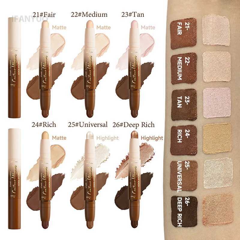 Contour Stick Double-Ended Highlight and Shadow Cream Waterproof Full Coverage Concealer Natural Finish Makeup for All Skin Tones XJ250618