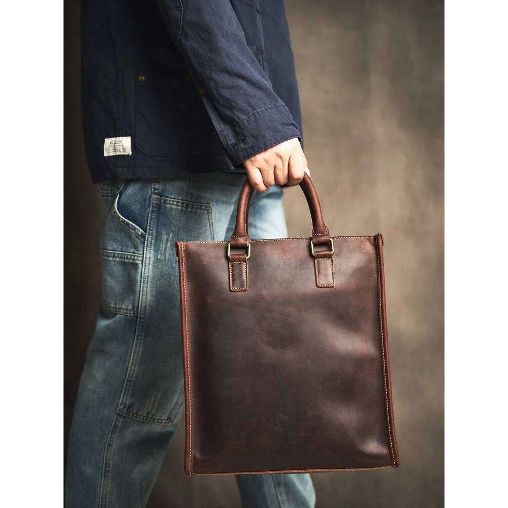 Genuine Handbag Vintage Large-Capacity Man Cowhide Briefcase Leather Business Trip Computer Bag