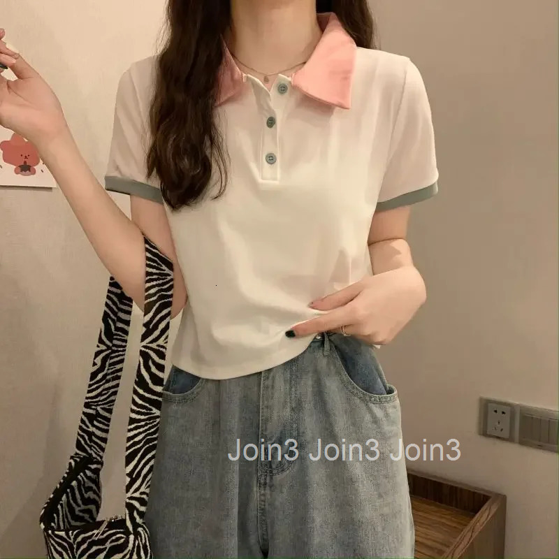 Slim Polo Neck T Shirt for Women Summer Outfit Woman Tshirt Womens Short Sleeve T-shirt Korean Clothing Polyester Trend 2025 In