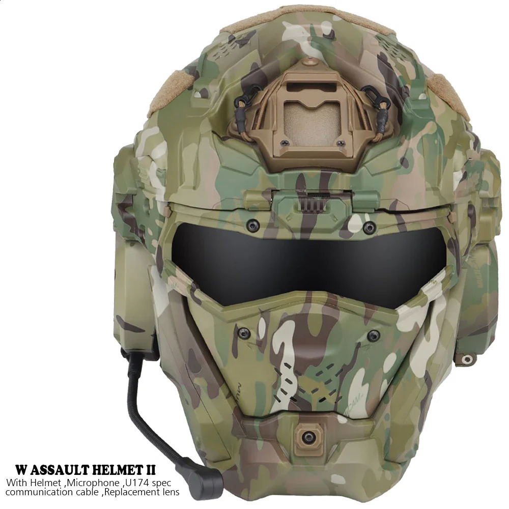 Airsoft Fast Helmet Tactical Militar WRonin Assault II Builtin HeadsetAntifog FanFlip MaskReplacement Lens 250611