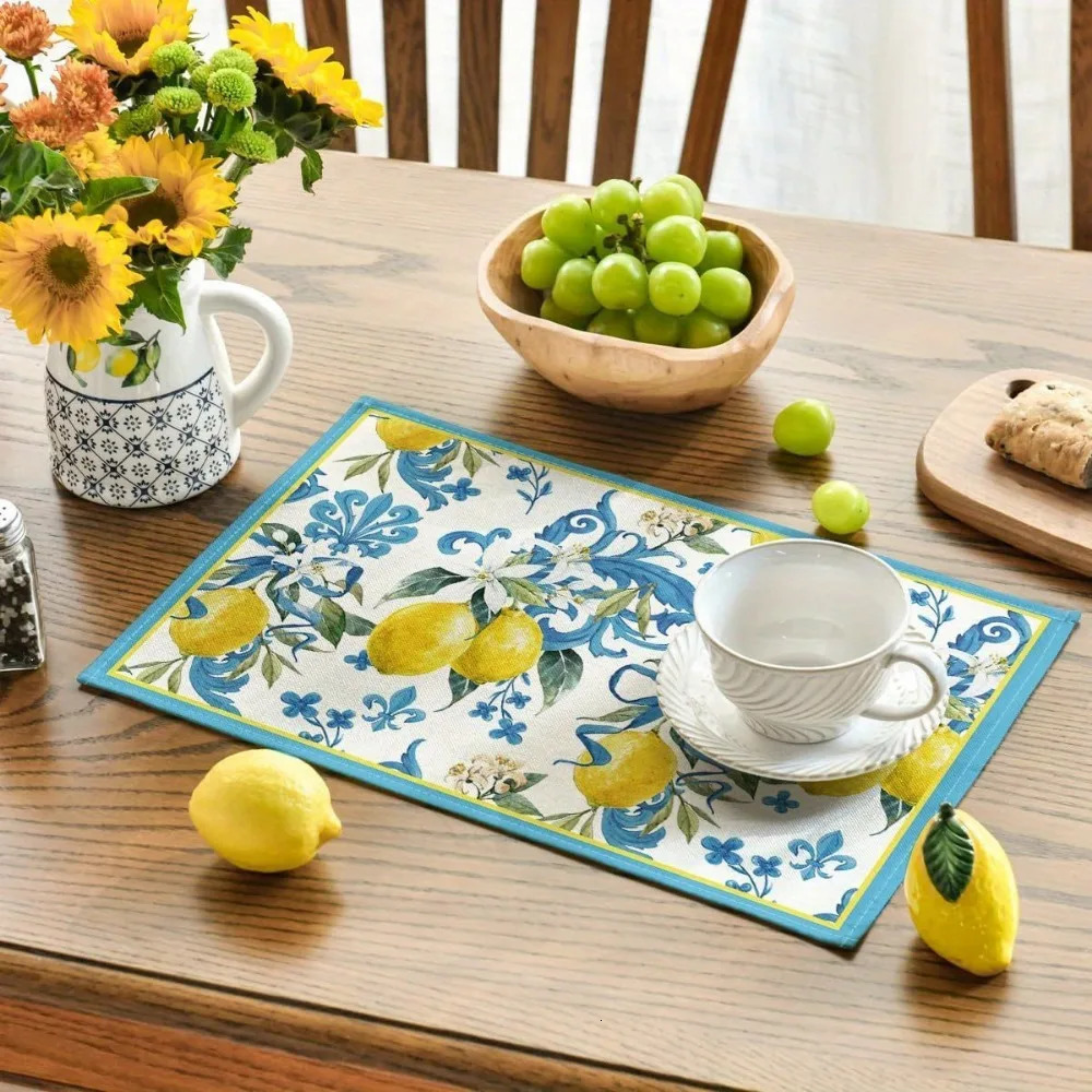 4pcs Blue Lemon Iris Summer Placemats 118 in x 157 Seasonal Table Mats For Party Kitchen Dining Decoration 250618