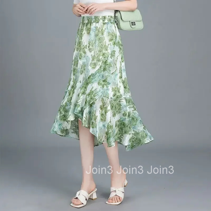 Woman Skirt Chiffon Midi High Waist Tight Ruffle Wrap Skirts for Women Aesthetic V Clothing Sales Premium Vintage Luxury Elegant