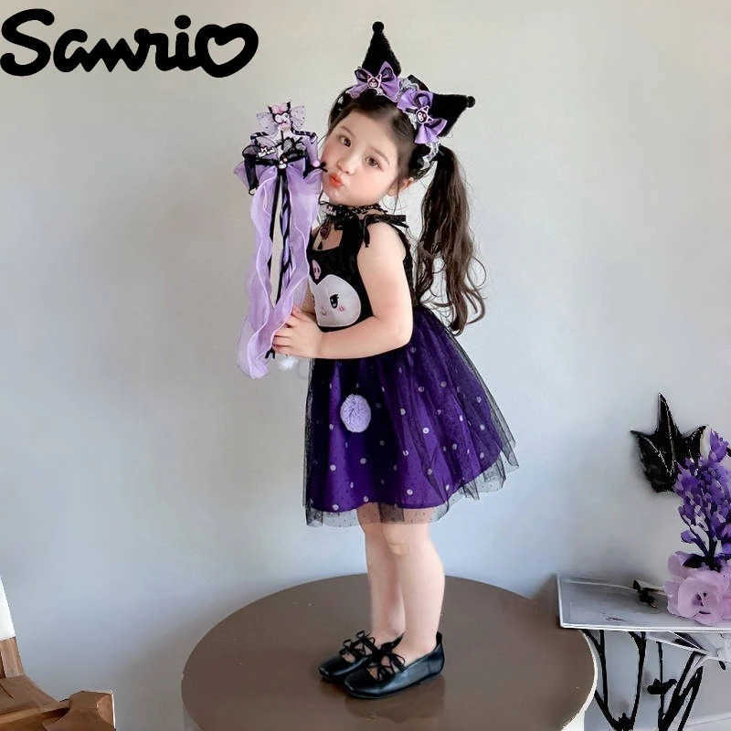 Sanrio New Sanrio Kuromi Lolita Princess Dress Cartoon Anime Kawaii Embroidery Printed Accessories Dress Set for Girls Summer Gift XJ250618
