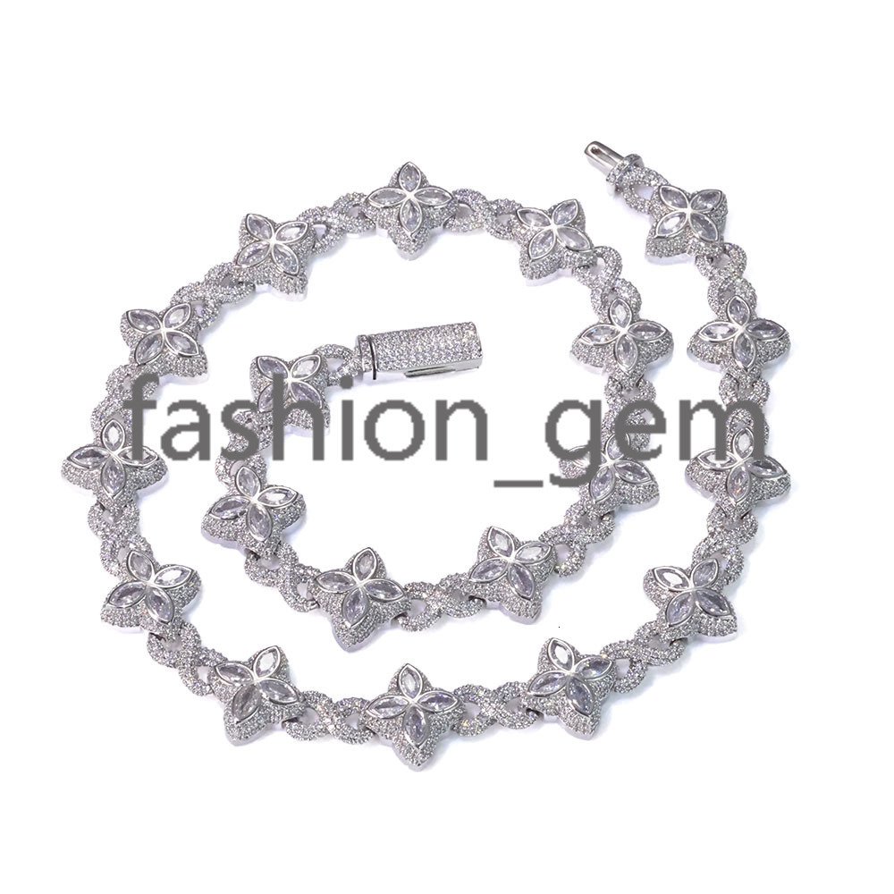 Multi-color Vvs Moissanite Cuban Chain Necklace 925 Sterling Silver Hip Hop Jewelry Marquise Flower Design Cuban Chain