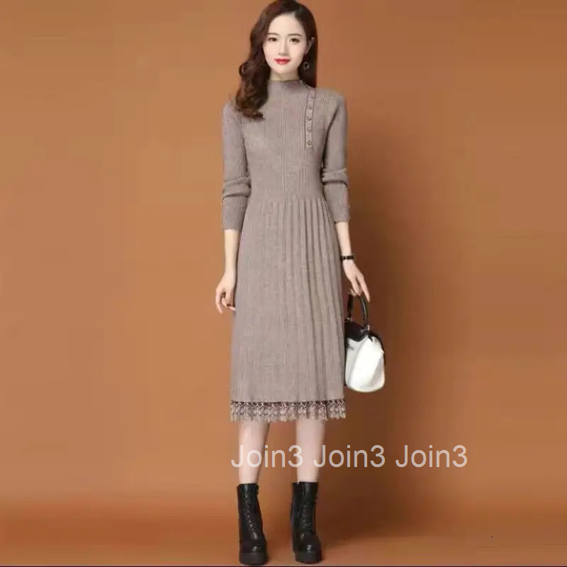 Black Long Crochet Maxi Knitted Evening Solid Clothes Turtleneck Beig Robe Dresses for Women Woman Dress Sleeve Cheap Casual Hot