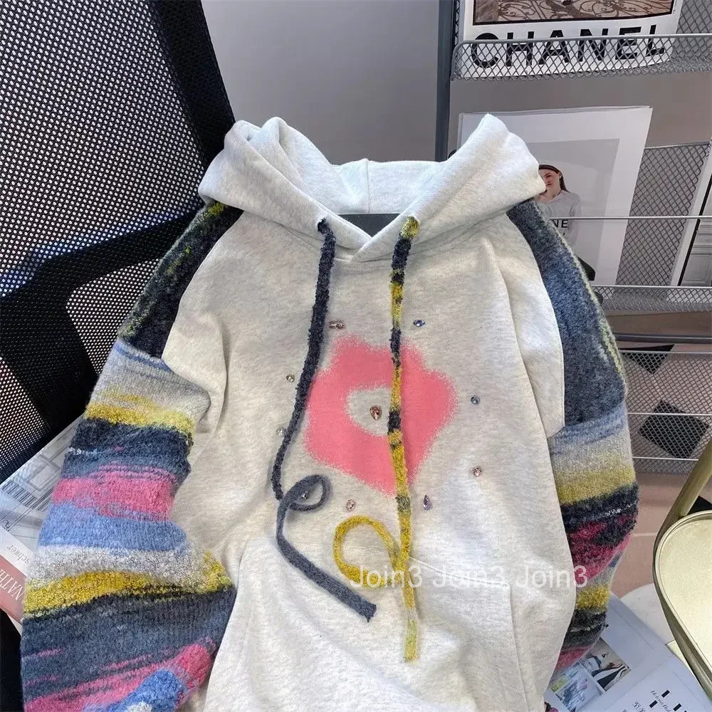 Female Top Sequin Graphic Loose Womens Hooded Sweatshirts Rhinestone Glitter Hoodies Baggy Y2k Style Xxl 90s Vintage Emo Sport