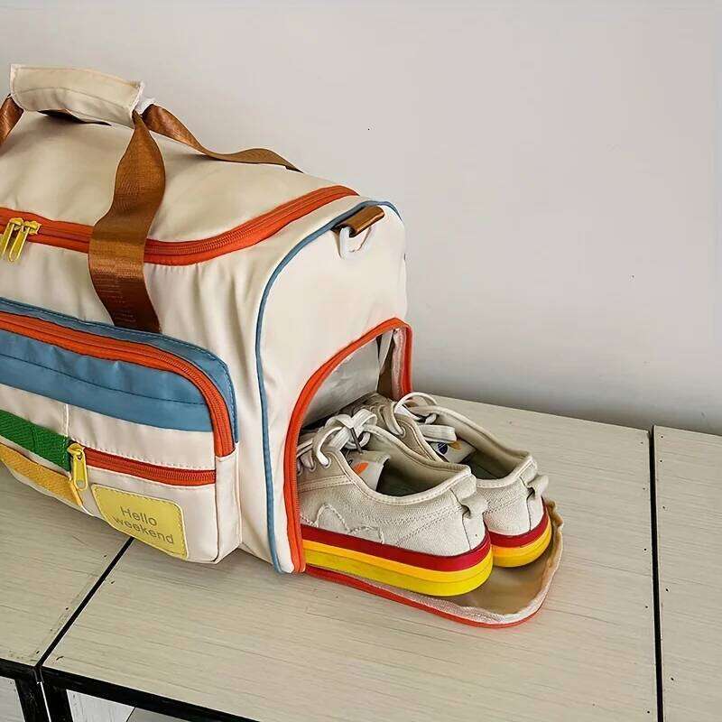 Colorful Retro Travel Bag, Large Capacity Duffle With Shoulder Strap, Sports Gym Carry-On, Multi-Pocket Casual Lage For Women