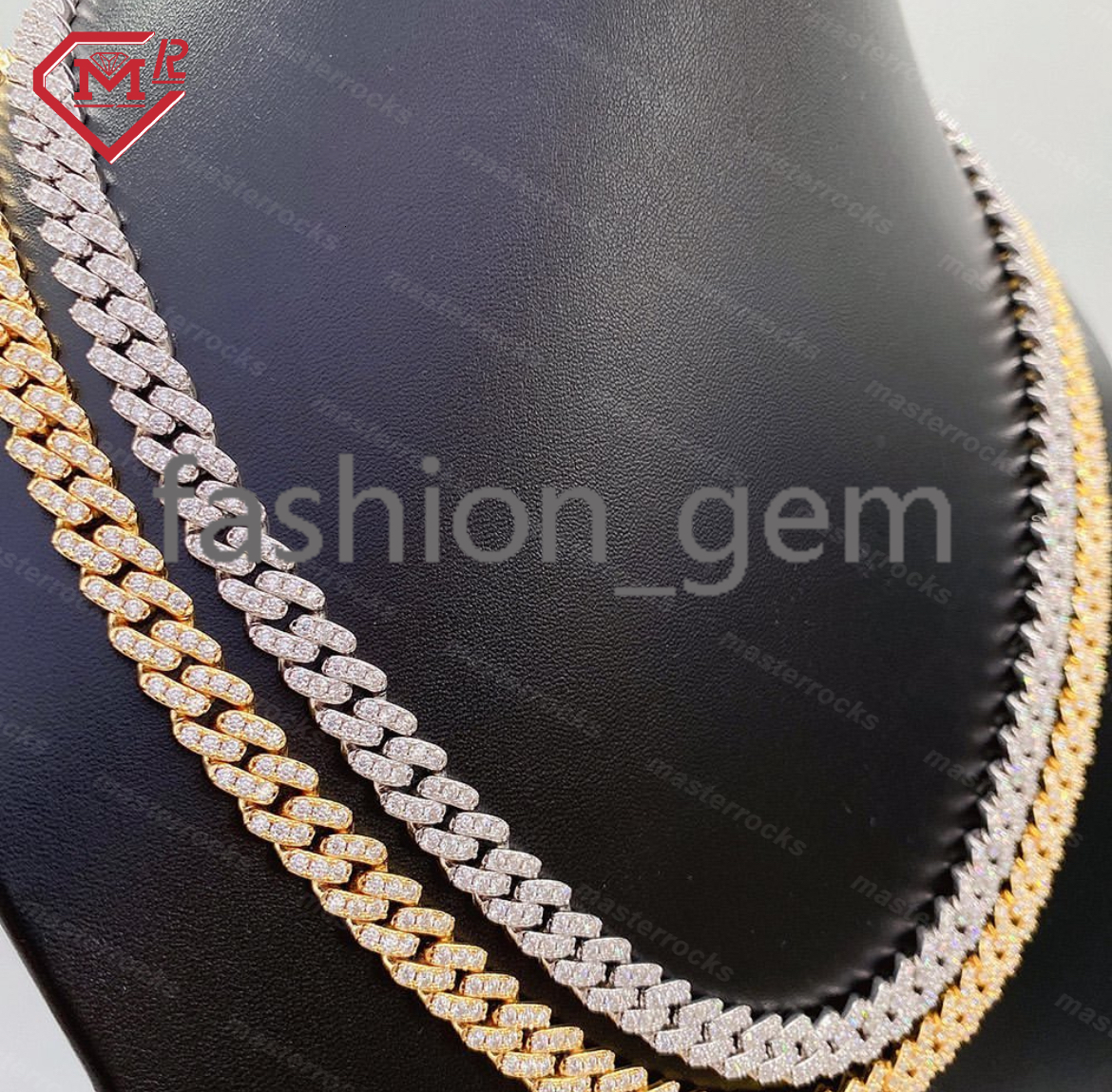 8mm Row Big Stone Iced Out Moisssanite Cuban Link Chain Miami Hip Hop 925 Silver Moissanite Cuban Chain