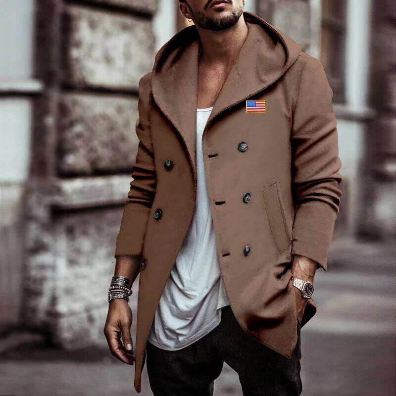 2024 Europe And The United States Autumn Men's Lapel Hat Retro Cotton Double Breasted Printed Casual Trench Coat