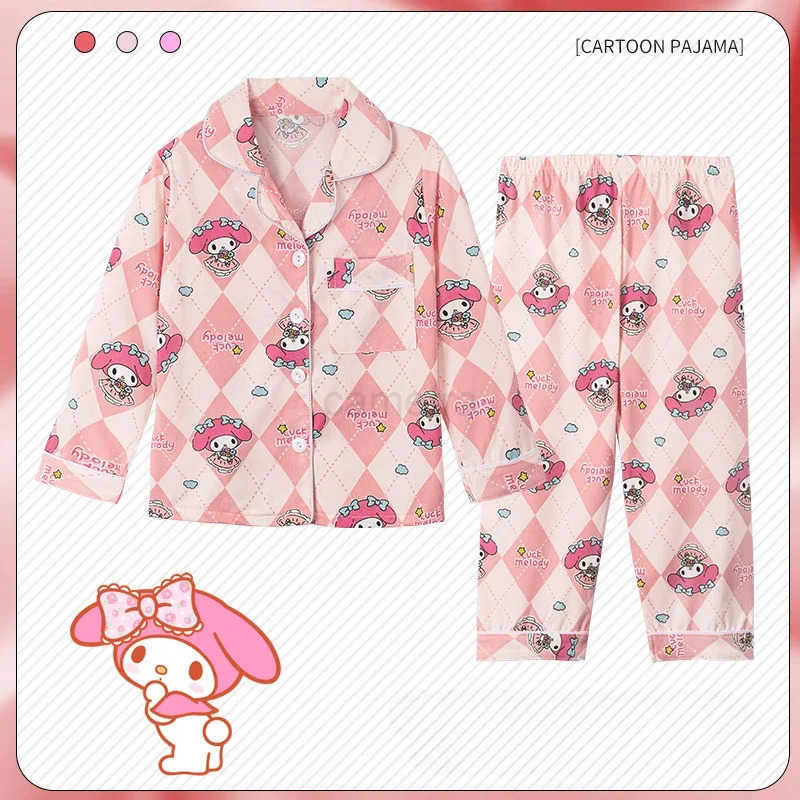 Sanrio Kawaii Sanrio Girls Pajama Sets Cartoon Long Sleeved Pocket Comfortable Night Clothes Set Soft Skin Friendly Homewear Autumn XJ250618XJ250618