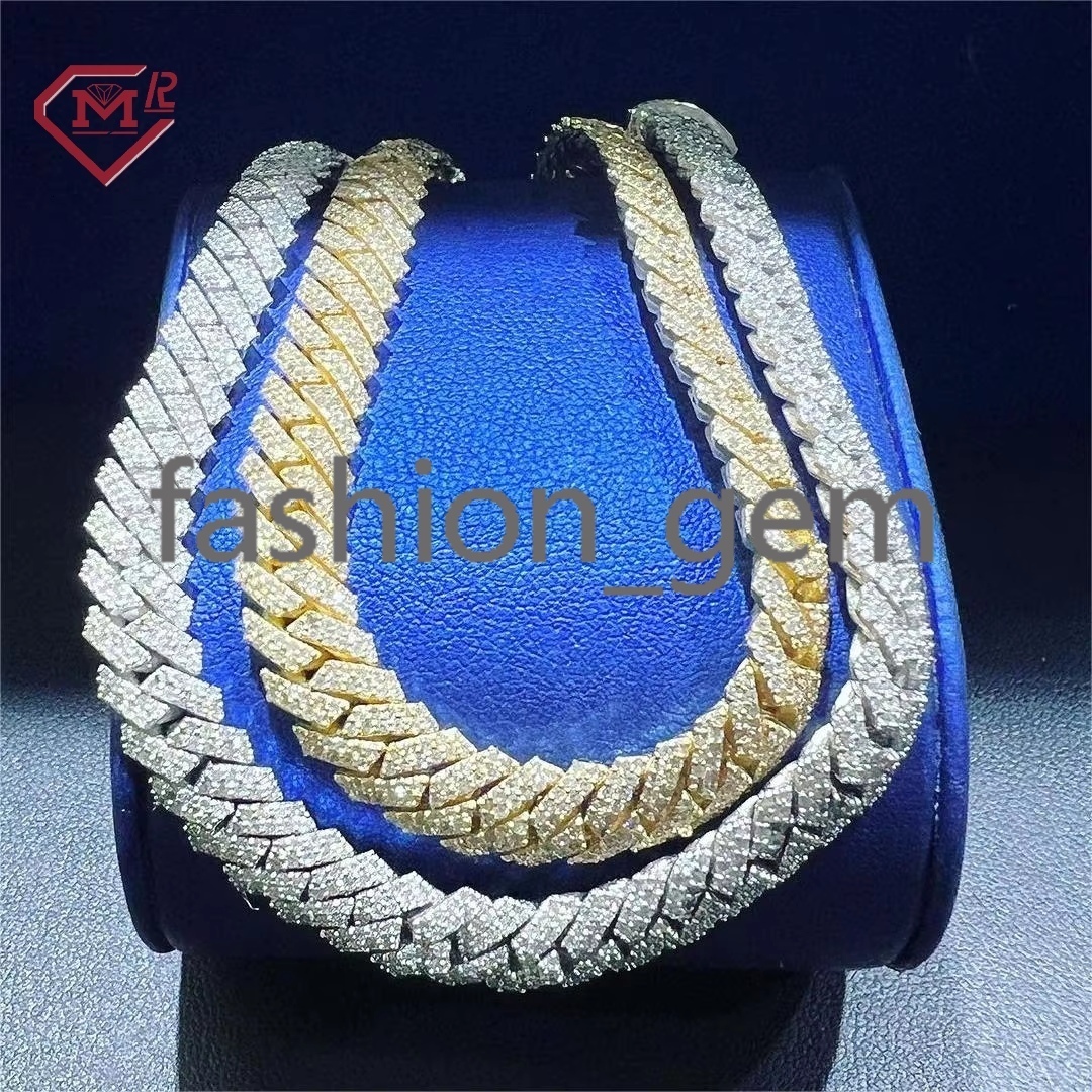15mm Cuban Link Chain Hiphop Rappers Necklace Tight 925 Silver Vvs Iced Out Moissanite Cuban Chain