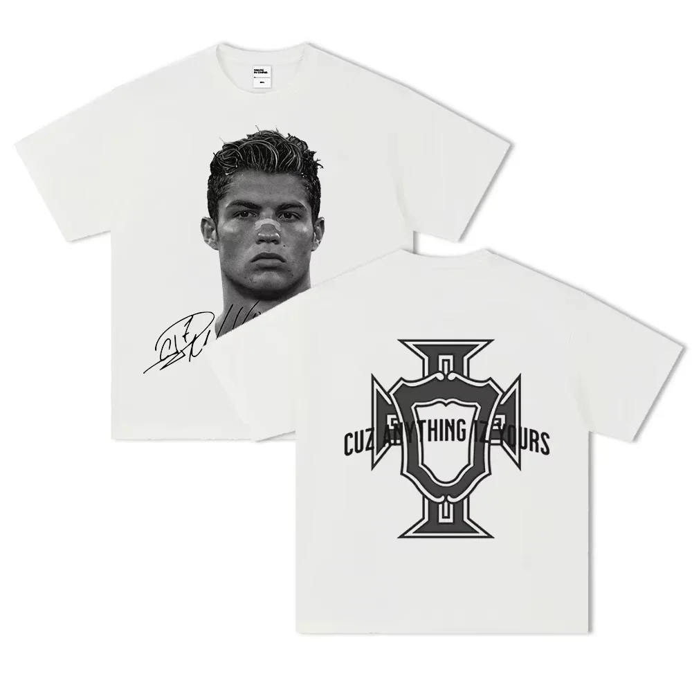 Football Star Print Cotton Short-sleeved T-shirt Men Women Clothing Athleisure Print Fashion Oversize Casual Tee
