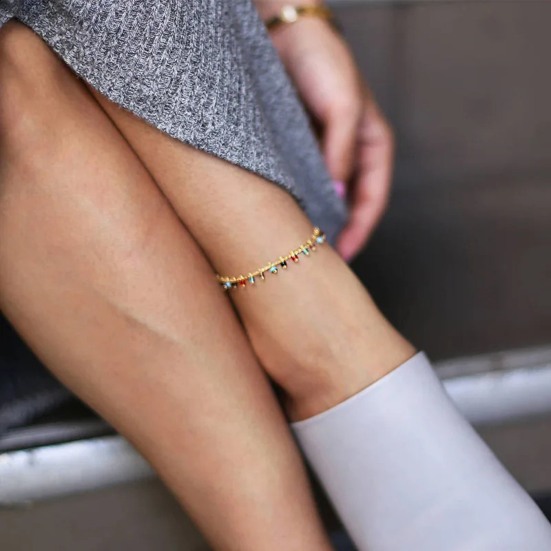 Fashion Trendy Foot Jewelry Colorful Crystal Drop Anklet Summer Barefoot Ankle Leg Bracelets Gift for Women Girl 250606