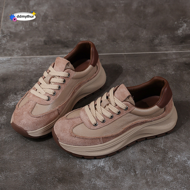 Top Layer Cowhide Thick Genuine Dad Non-Slip Soft Sole Sports Women's Leather Casual Shoes ddmythur