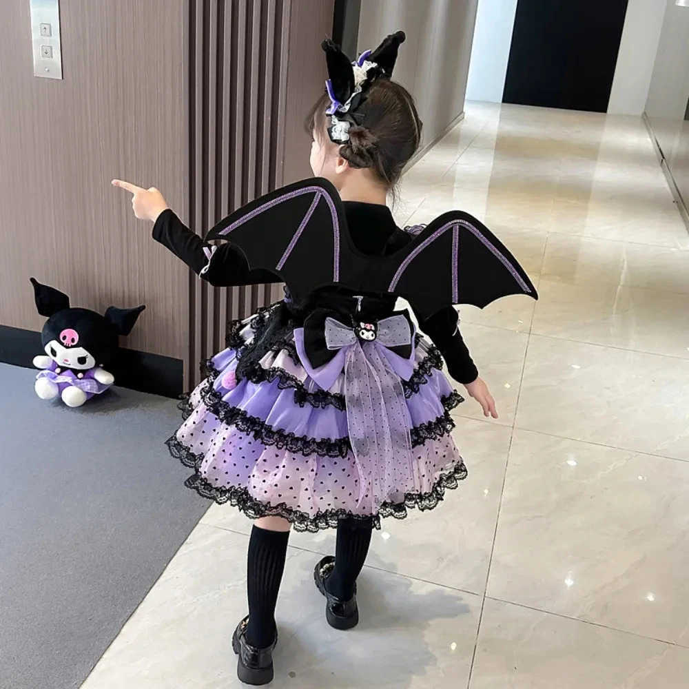 Sanrio Sanrio Kuromi Spring and Autumn Girl Cute Cartoon Dress Lolita Birthday Party Role Play Tutu Dress Child Dress Gift Christmas XJ250618